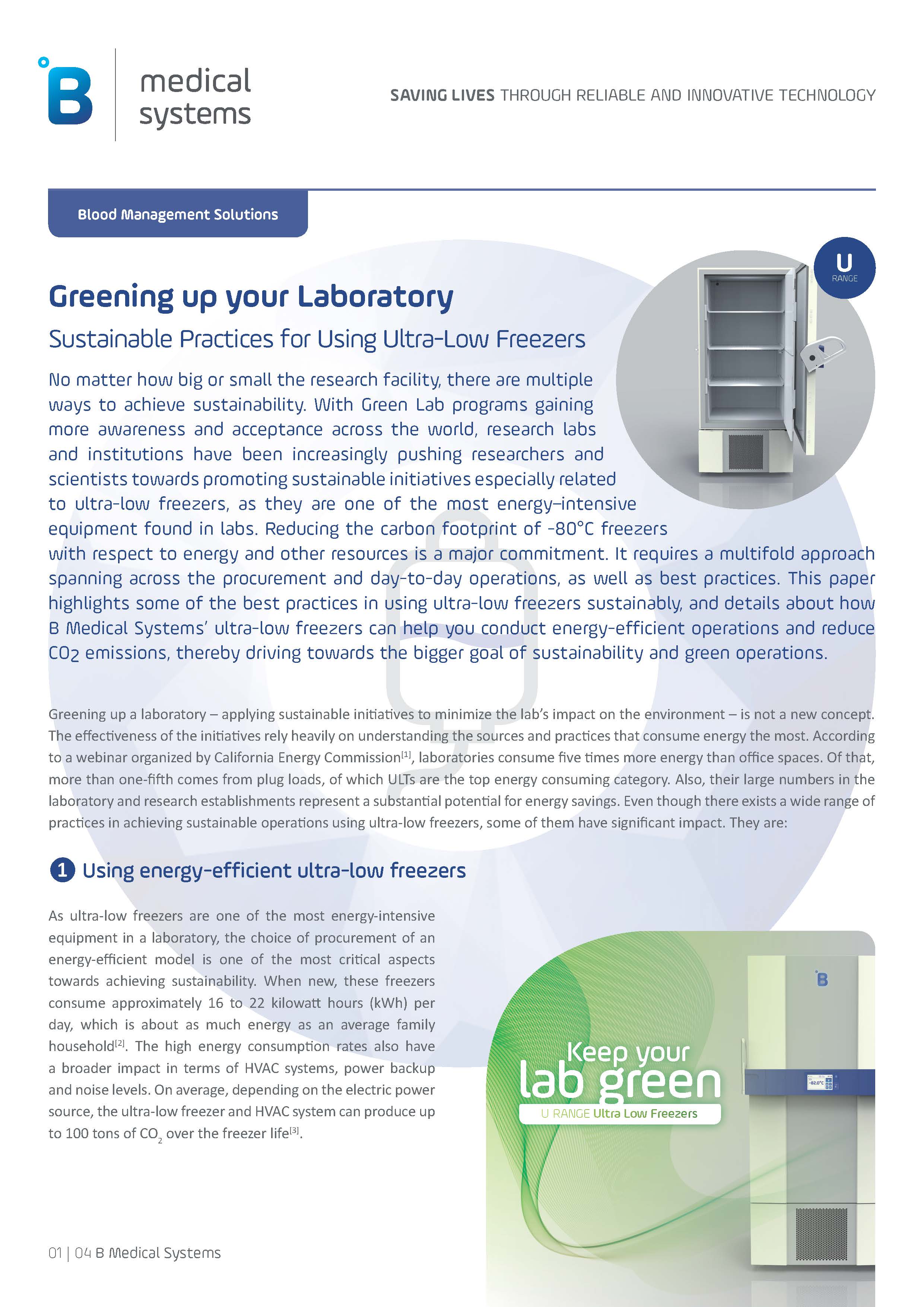 B Medical Systems - Greening up your Laboratories with Ultra Low Freezers - White Paper_Page_1.jpg