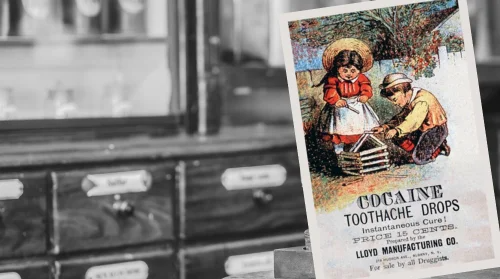 Cocaine toothache drops vintage trading card