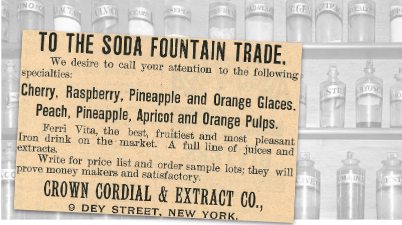 Crown Cordial Soda Fountain Vintage Ad
