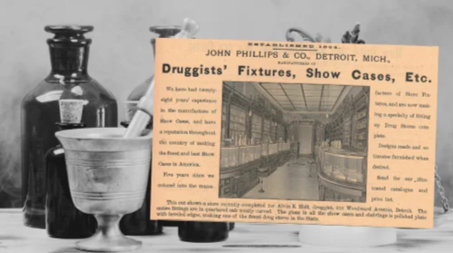 John Phillips Druggists Fixtures Vintage Ad